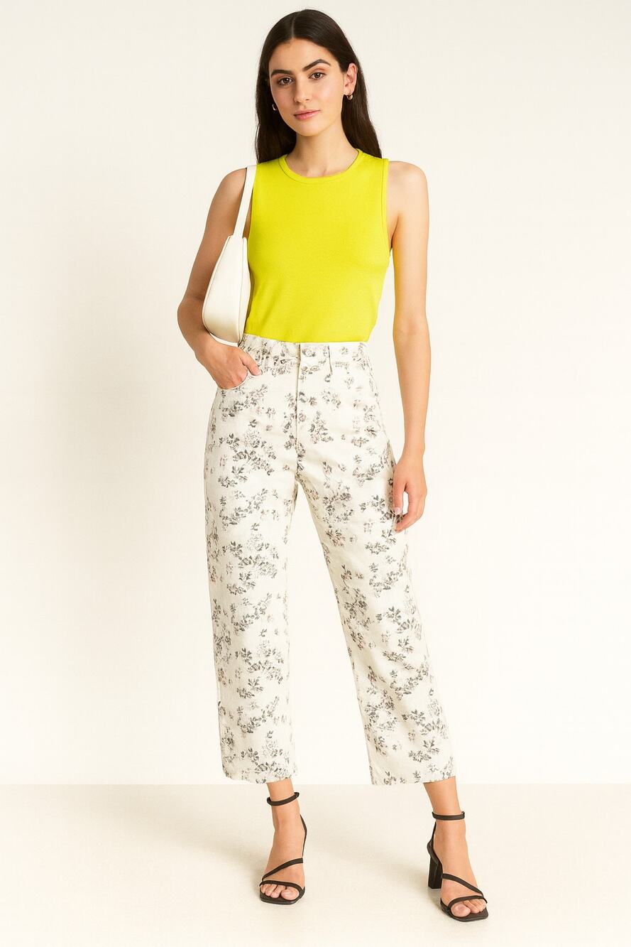 Rag & Bone Micro White Floral High Waist Wide Leg Crop Jeans Size 26